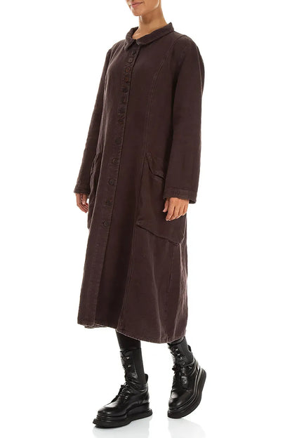 Mantel aus schwerem Trüffelbraun-Leinen mit ausgestelltem Rückenteil