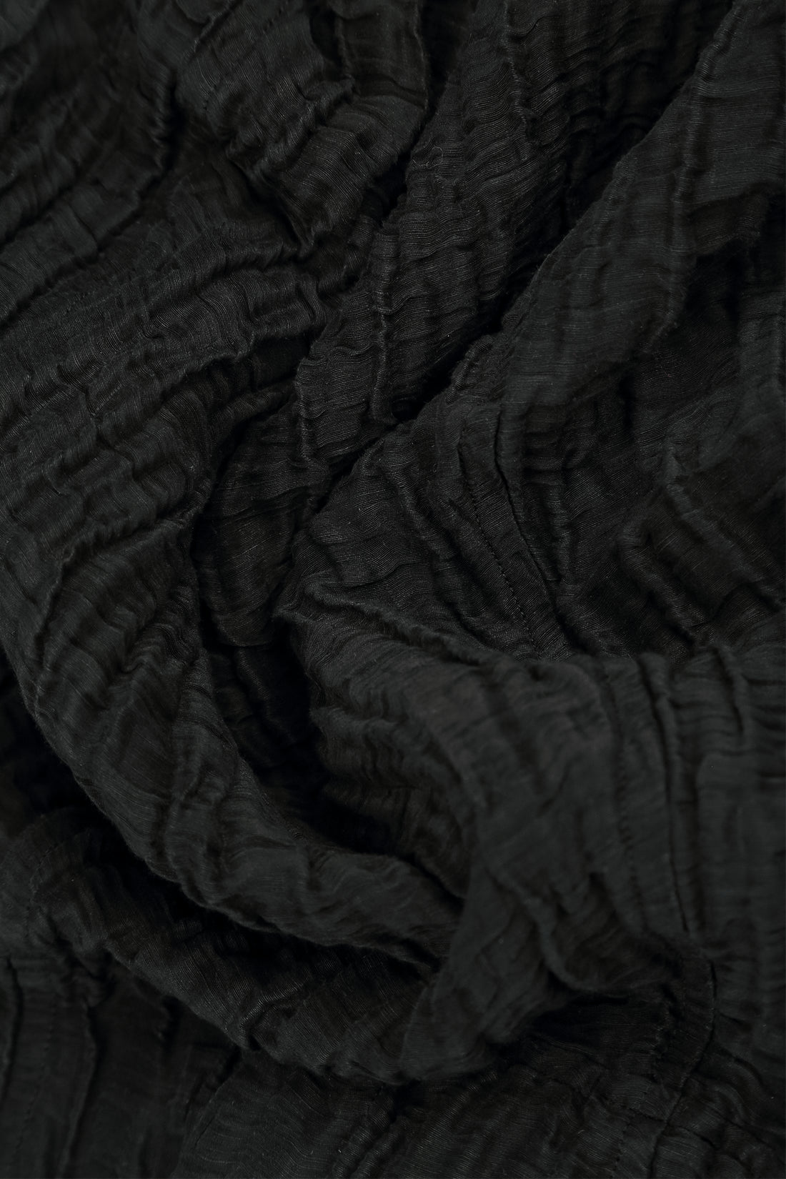 Flared Balloon Crinkled Black Silk Linen Dress 5