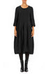 Flared Balloon Crinkled Black Silk Linen Dress 1