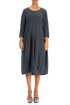 Flared Balloon Crinkled Graphite Silk Linen Dress 1