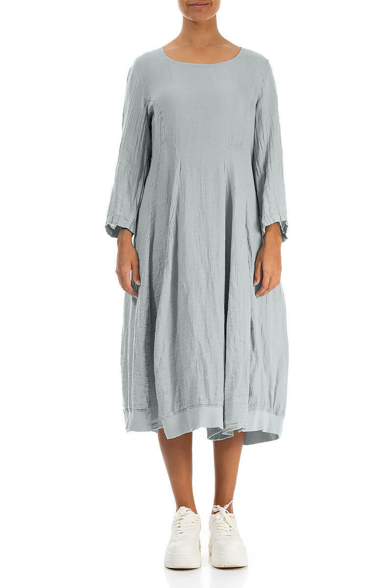 Robe en Lin Gris Argenté Évasée et Bouffante