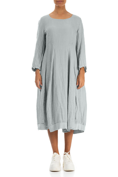Robe en Lin Gris Argenté Évasée et Bouffante