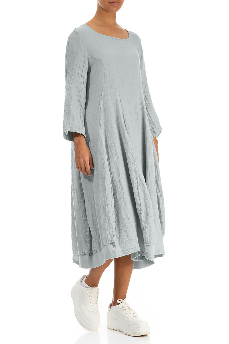 Robe en Lin Gris Argenté Évasée et Bouffante