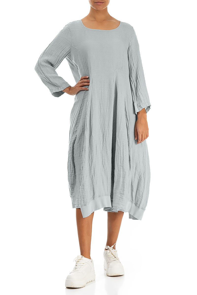 Robe en Lin Gris Argenté Évasée et Bouffante