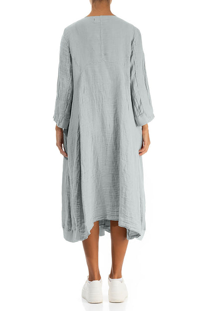 Robe en Lin Gris Argenté Évasée et Bouffante