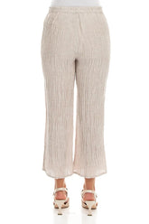 Flared Beige Crinkled Silk Trousers 2