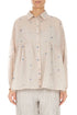Flared Beige Embroidered Petals Cotton Shirt 1