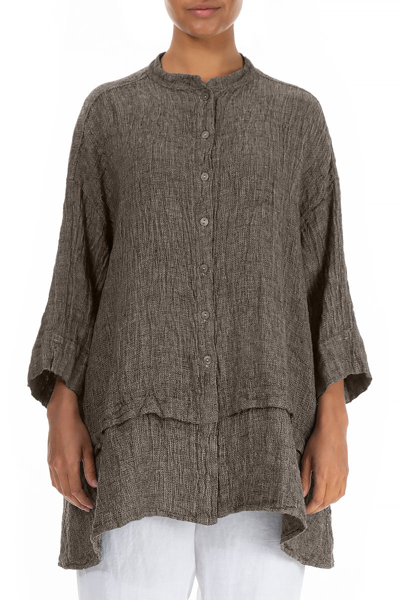 Flared Beige Mélange Linen Shirt 1