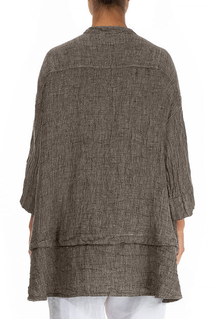 Flared Beige Mélange Linen Shirt 2