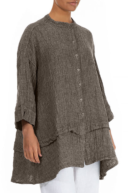 Flared Beige Mélange Linen Shirt 3