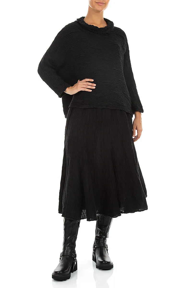 Flared Black Crinkled Silk Skirt 4