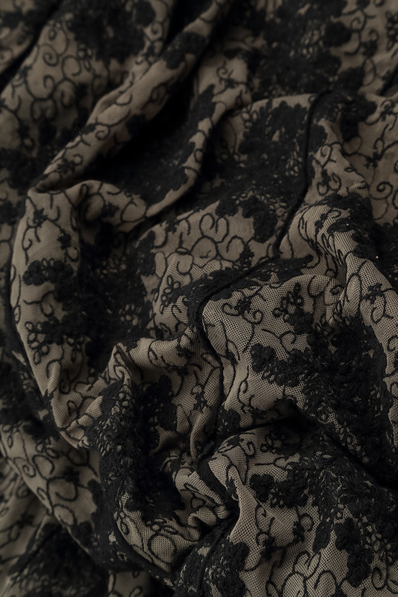 Flared Black Floral Cotton Lace Dress 5