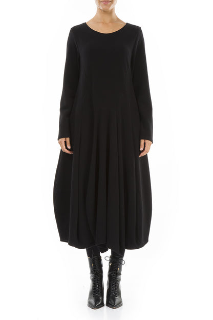 Flared Black Jersey Cotton Dress 1