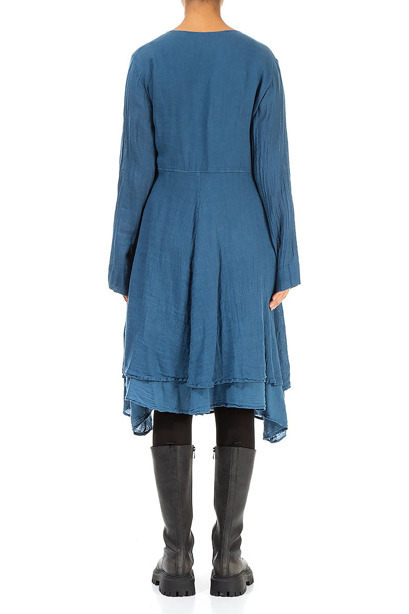 Flared Blue Gauze Linen Tunic Dress 2