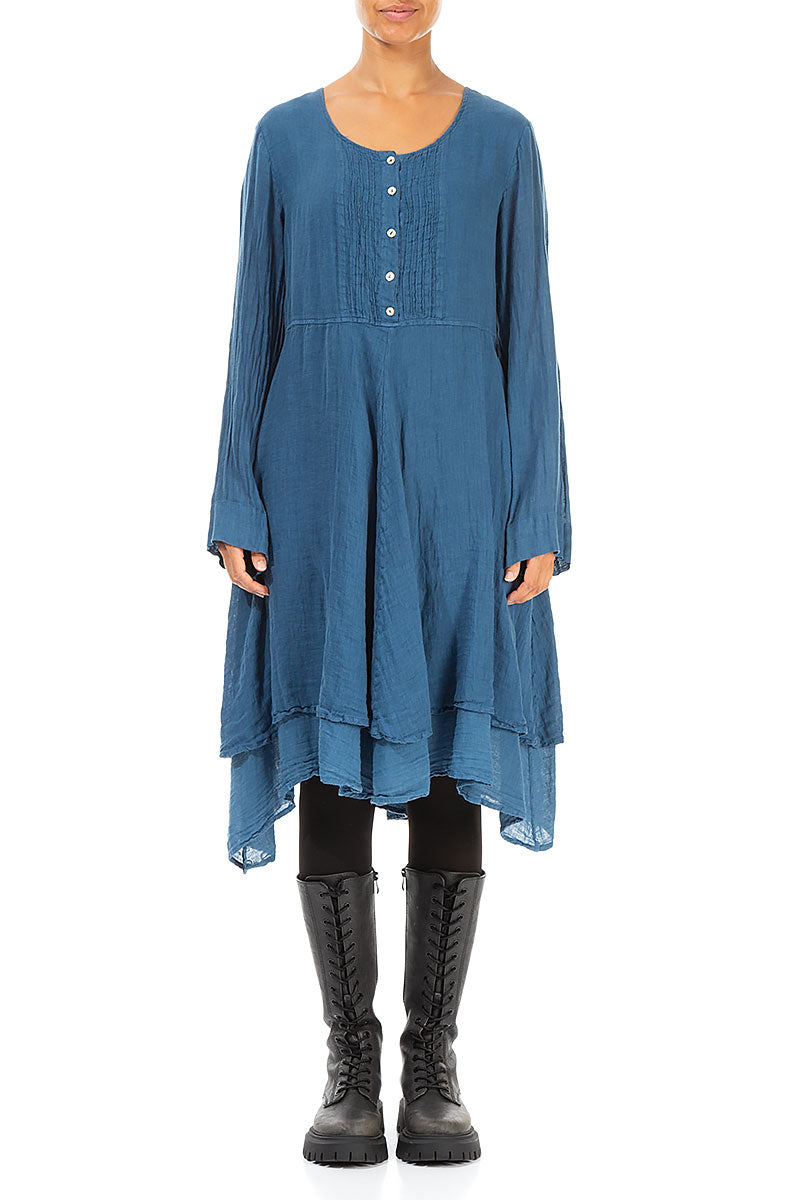 Flared Blue Gauze Linen Tunic Dress 1