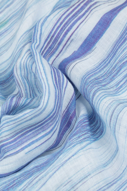 Robe évasée en lin rayé bleu délavé