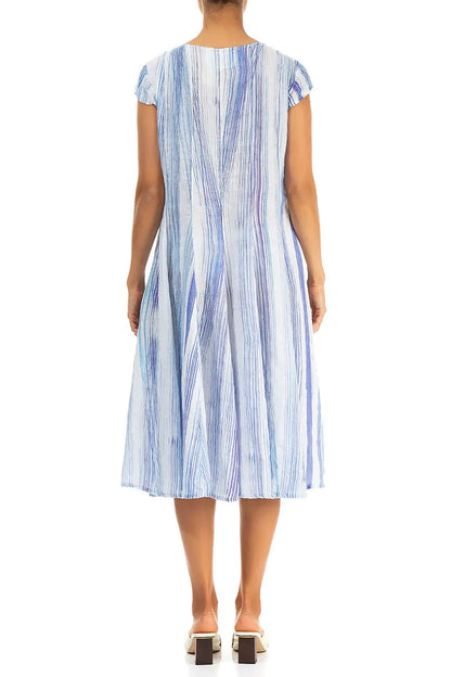 Robe évasée en lin rayé bleu délavé
