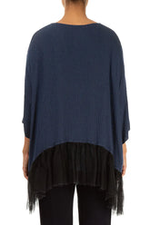 Flared Chiffon Hem Slate Blue Silk Blouse 2