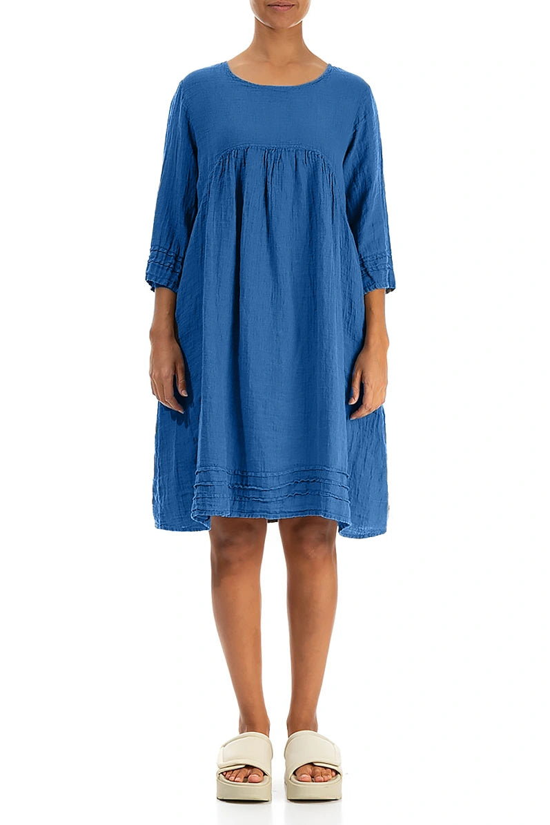 Flared Cobalt Blue Crêpe Linen Dress 1