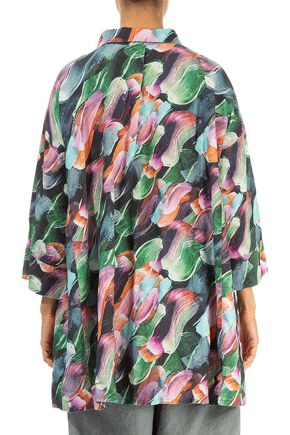 Flared Collar Neck Paint Charm Linen Shirt 2