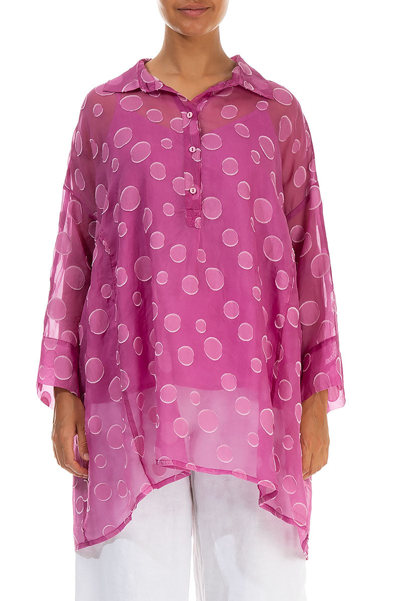 Flared Collar Neck Wild Berry Bubbles Silk Tunic 1