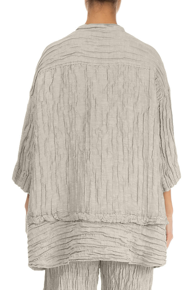 Flared Crinkled Beige Silk Shirt 2