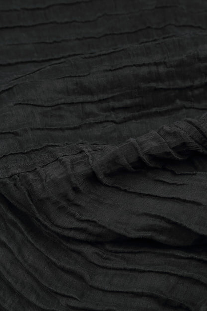Flared Crinkled Black Silk Linen Dress 5