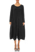 Flared Crinkled Black Silk Linen Dress 1