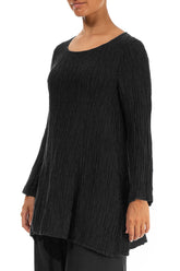 Flared Crinkled Black Silk Tunic 3