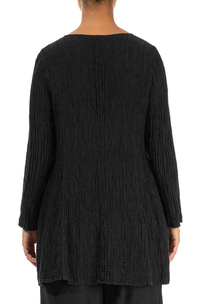 Flared Crinkled Black Silk Tunic 2