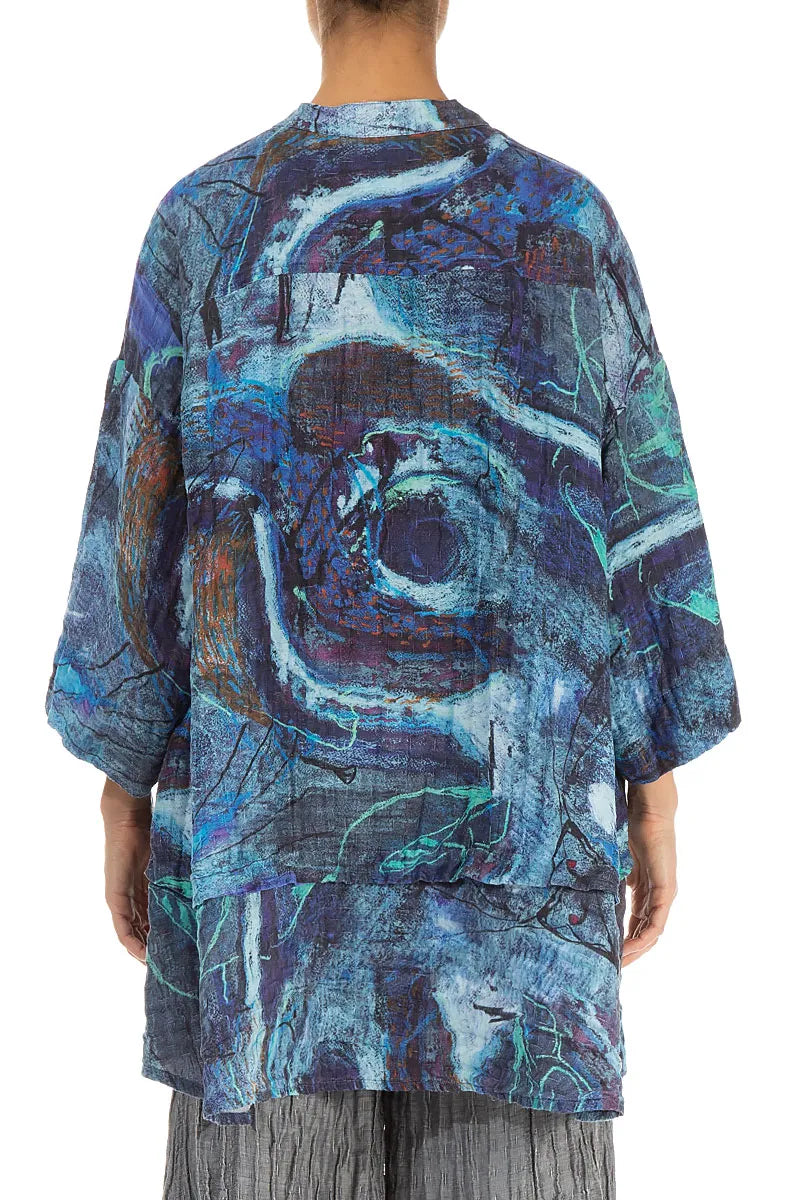 Flared Crinkled Blue Reverie Silk Shirt 2