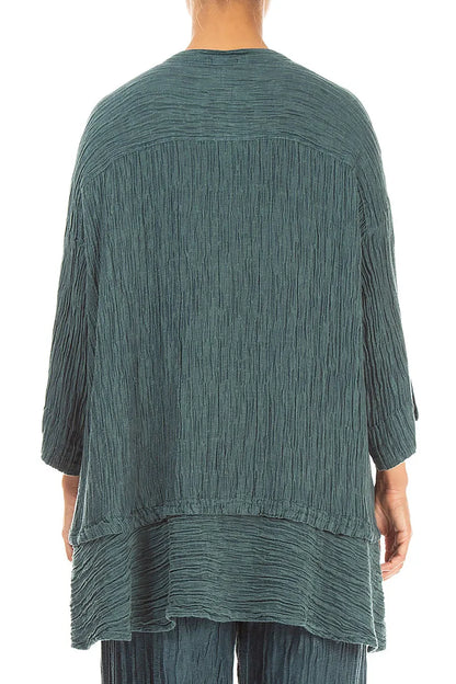 Flared Crinkled Deep Turquoise Silk Shirt
