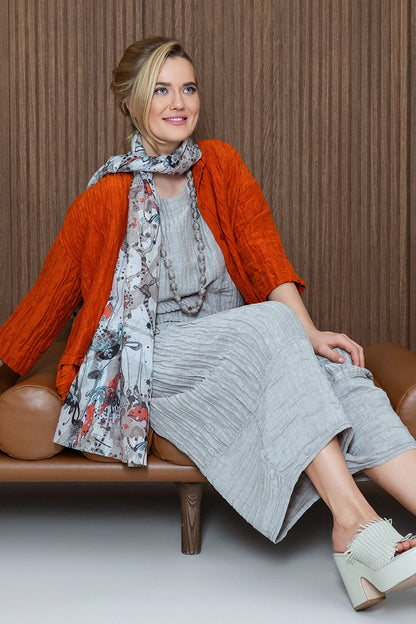 Chemisier évasé en soie froissée orange flamboyant