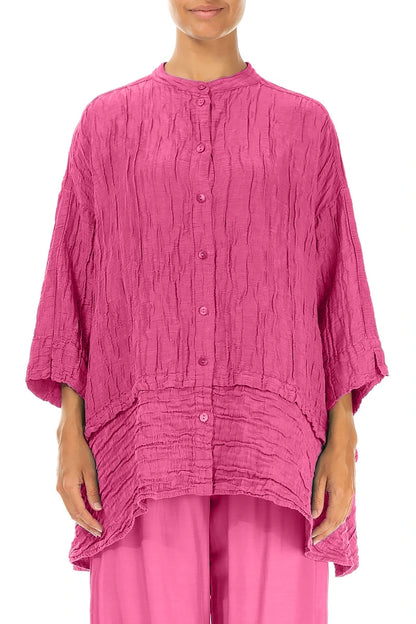 Flared Crinkled Fuchsia Silk Shirt 1