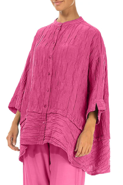 Flared Crinkled Fuchsia Silk Shirt 3