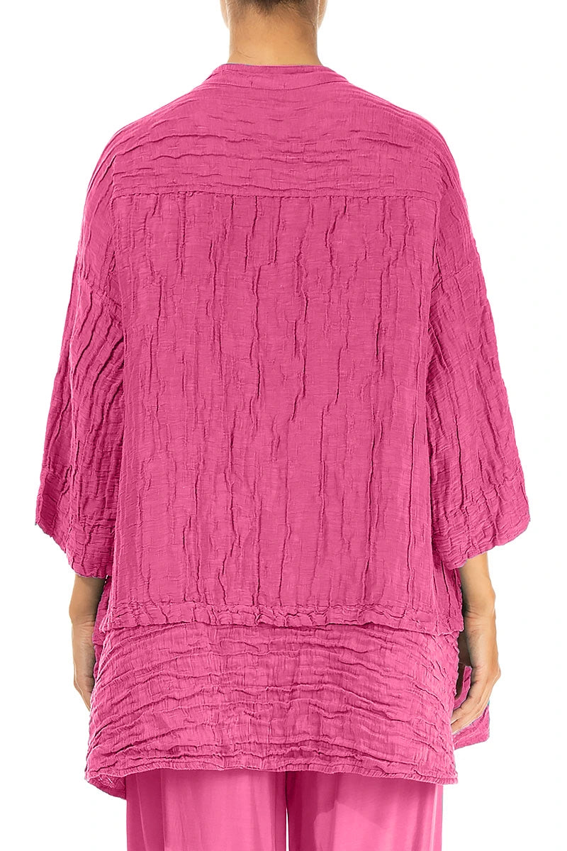 Flared Crinkled Fuchsia Silk Shirt 2