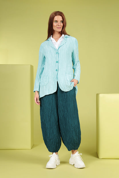 Flared Crinkled Ice Blue Silk Jacket 5