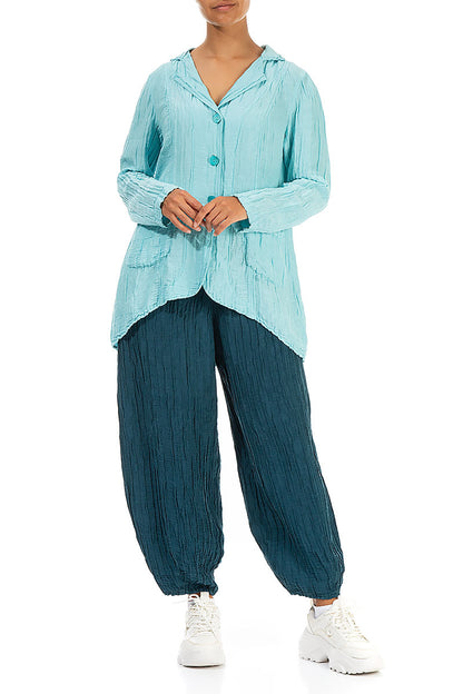 Flared Crinkled Ice Blue Silk Jacket 4