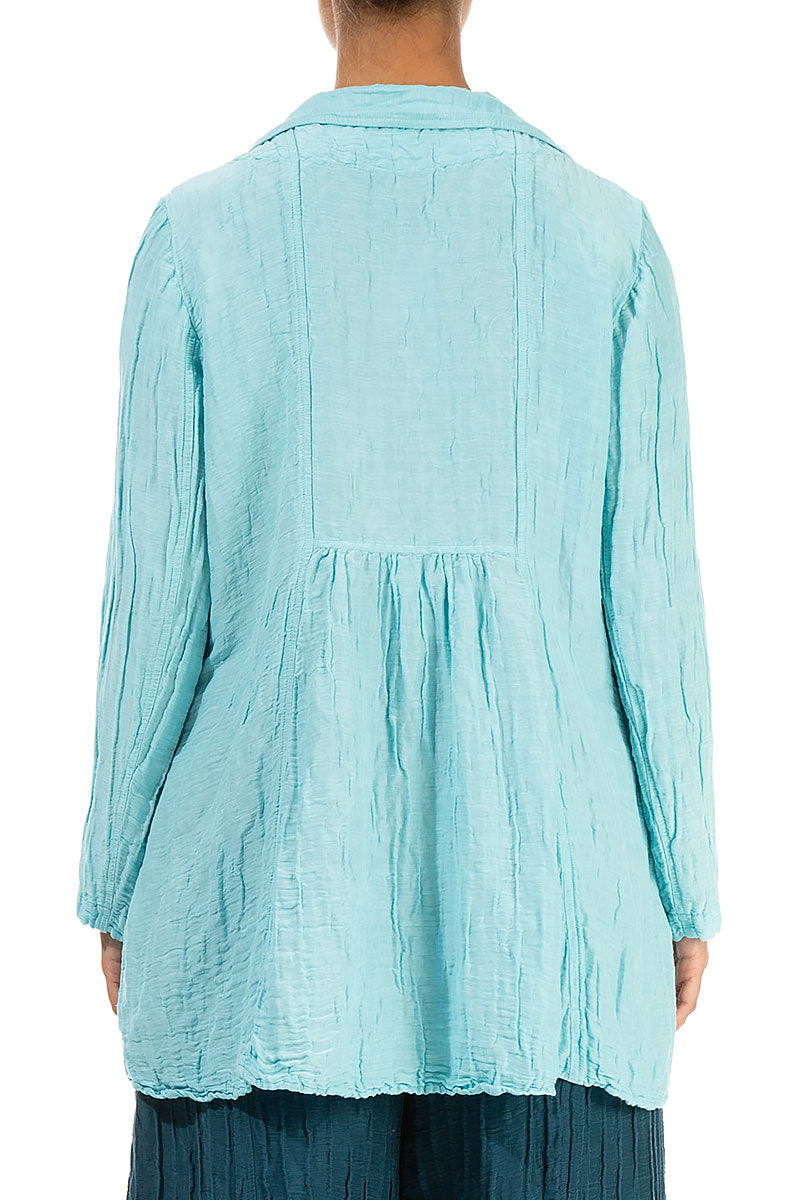 Flared Crinkled Ice Blue Silk Jacket 2