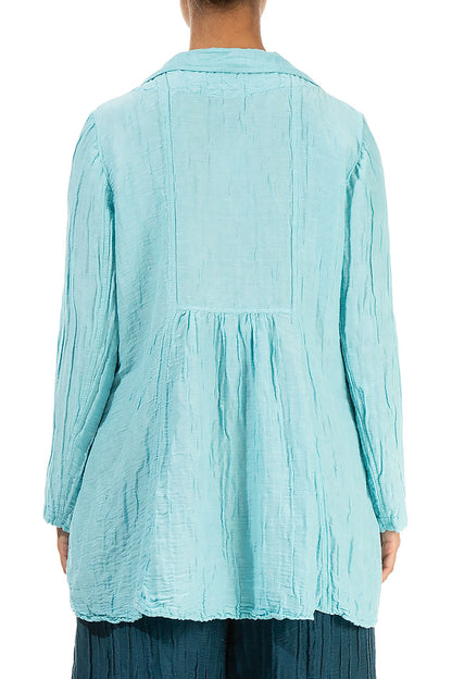 Flared Crinkled Ice Blue Silk Jacket 2