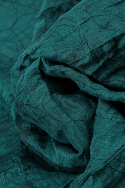 Flared Crinkled Peacock Marble Silk Linen Dress