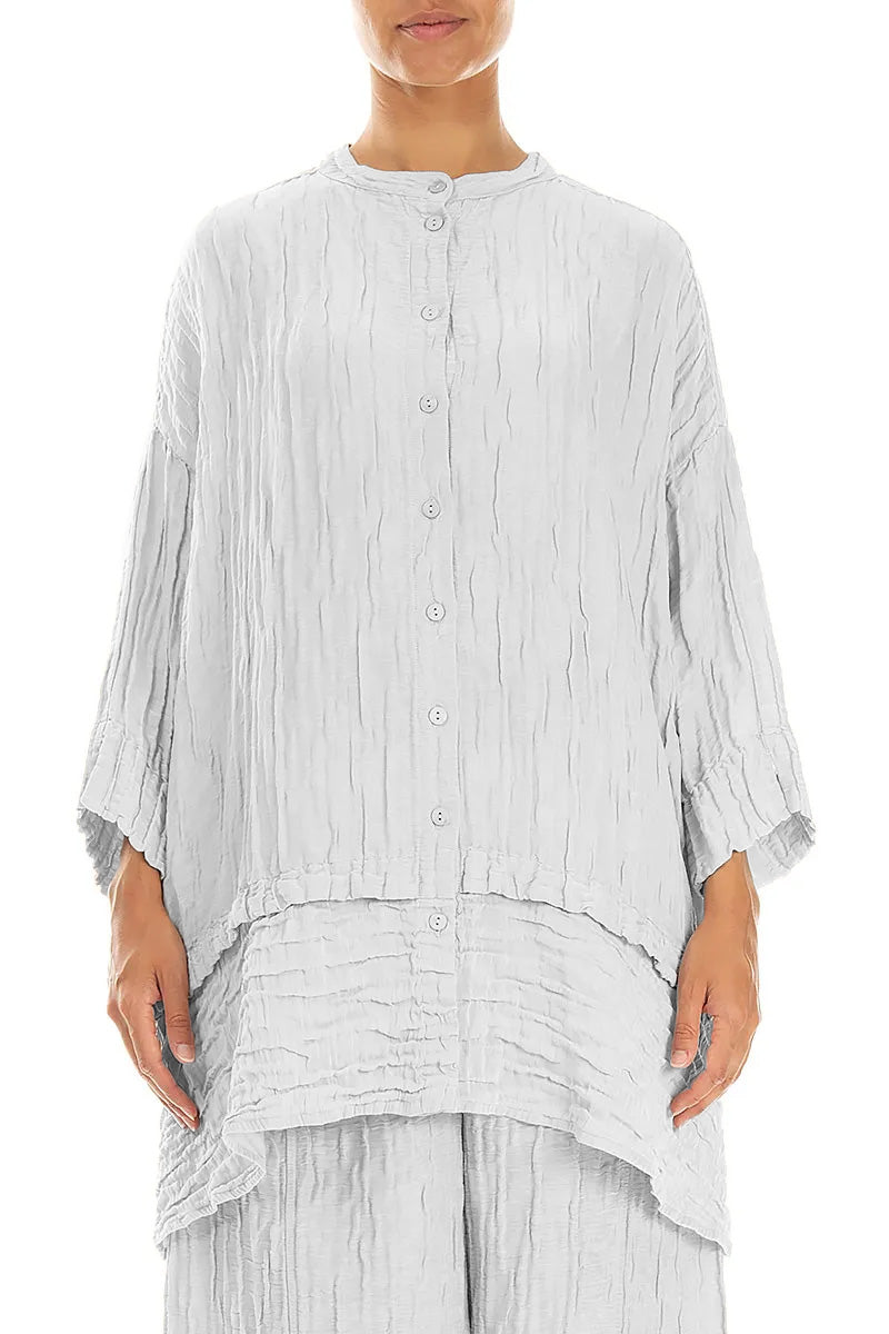 Flared Crinkled Pearl Grey Silk Linen Shirt 1