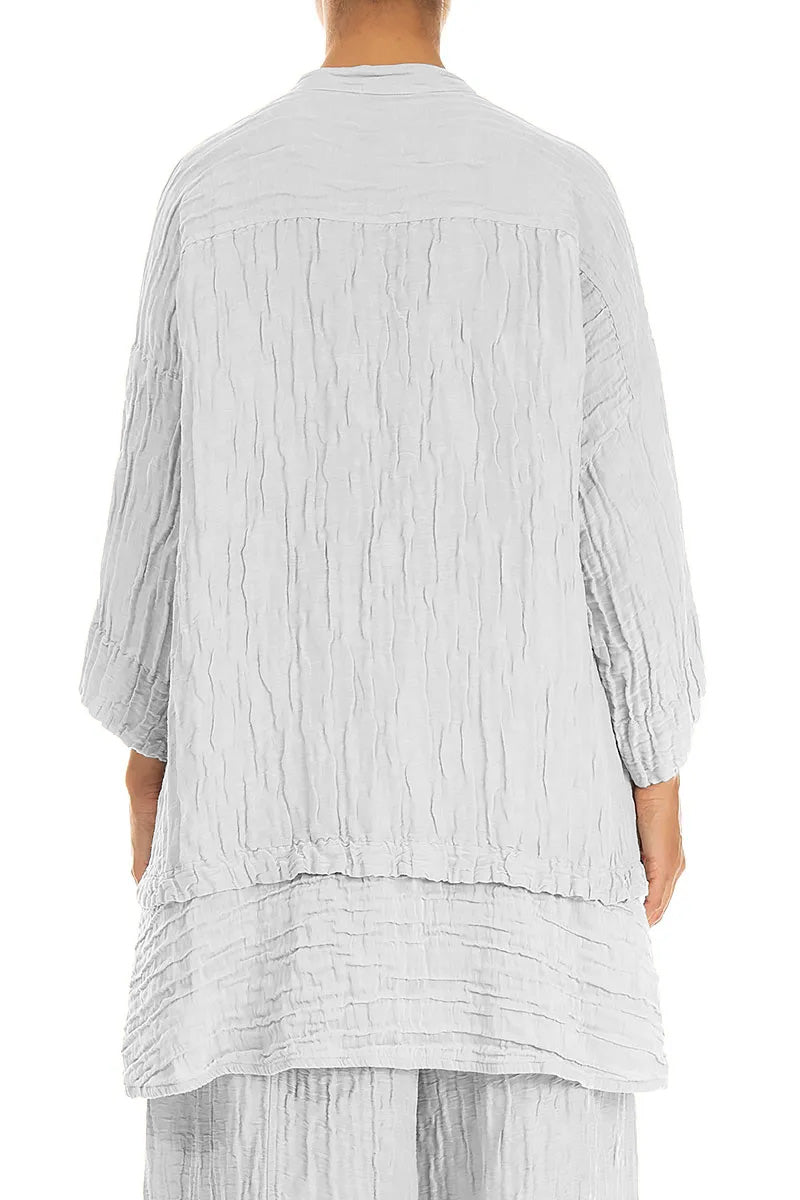 Flared Crinkled Pearl Grey Silk Linen Shirt 2