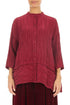 Flared Crinkled Ruby Silk Linen Shirt 1