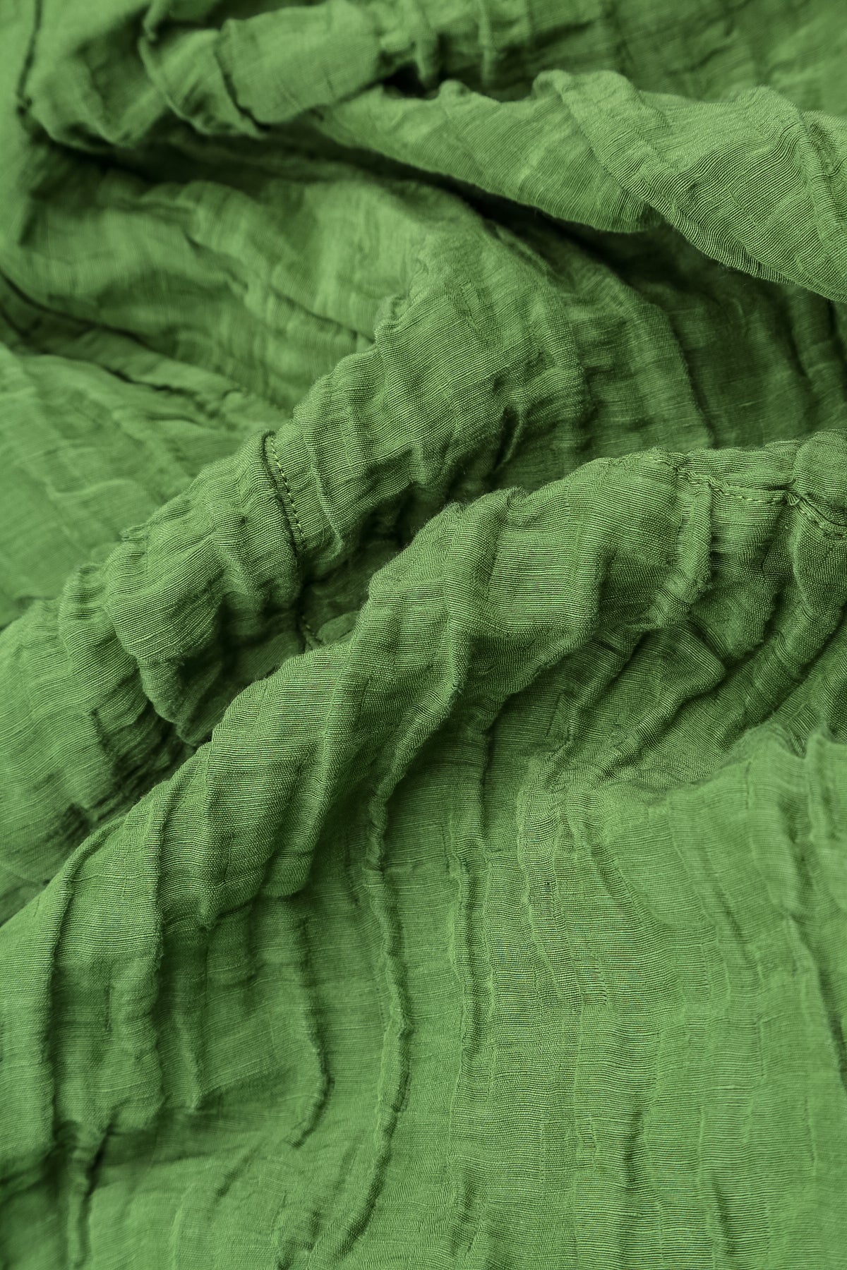 Flared Crinkled Shamrock Green Silk Linen Shirt