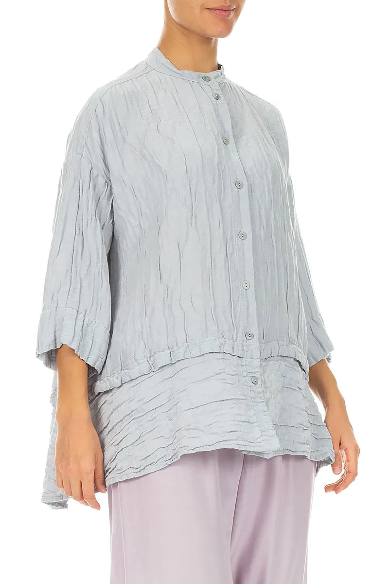 Flared Crinkled Silver Grey Silk Shirt