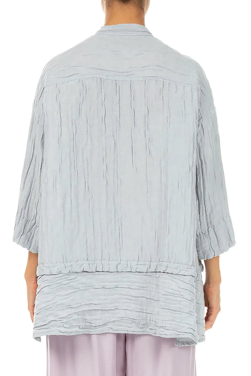 Flared Crinkled Silver Grey Silk Shirt