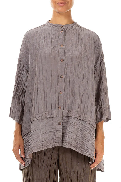 Flared Crinkled Truffle Silk Shirt 1