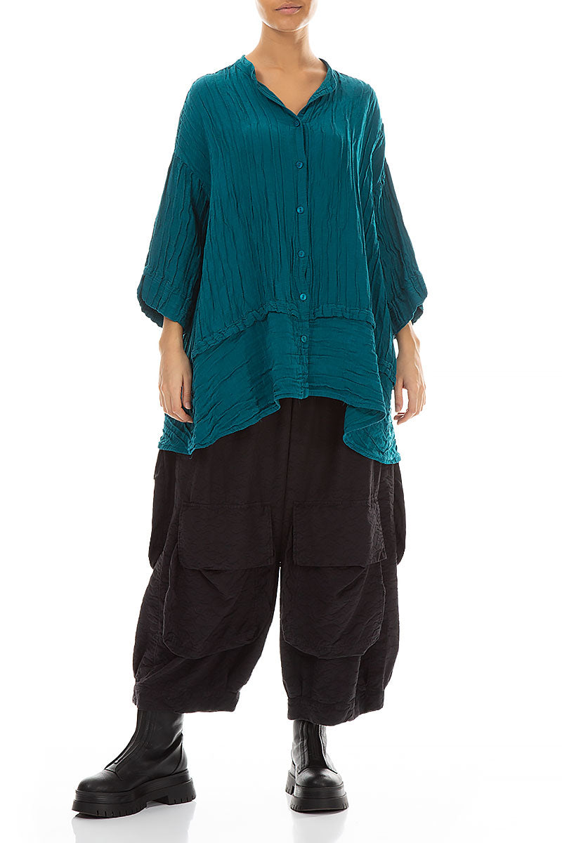 Baggy Ornamented Black Silk Cotton Trousers