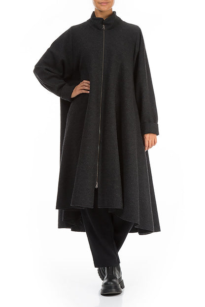 Flared Dark Grey Wool Coat 4